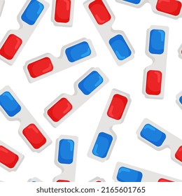 This is a seamless pattern texture of 3D Glasses on a white background. Vector wrapping paper.