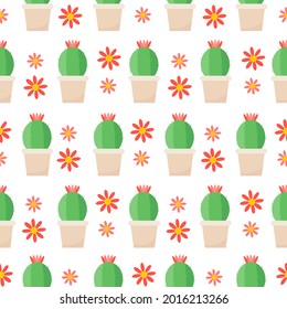 This is a seamless pattern texture of the cactus on a white background. Vector wrapping paper.