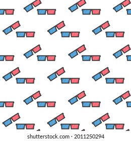 This is a seamless pattern texture of cinema objects on a white background. Vector wrapping paper.