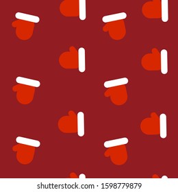 This is seamless pattern texture of Santa’s Claus gloves on red background. Cartoon  illustration. Wrapping paper.