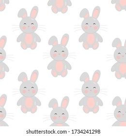 This is seamless pattern texture of cute bunny on white background. Vector wrapping paper.