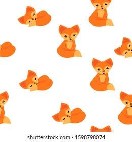 This is seamless pattern texture of fox. Cute cartoon wallpaper on white background.