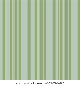 This is a seamless, repeating pattern of vertical stripes. The design features a palette of soft, earthy greens. It alternates between wide and narrow bands. The wide stripes are a muted, grayish-sage