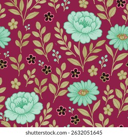 This seamless teal floral fabric features an elegant pattern, perfect for backgrounds, textiles. Ideal for various creative projects.