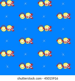 This is a seamless texture. Smile and snowflakes are repeated.