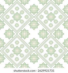 This seamless vector pattern features a delicate geometric floral design inspired by traditional Thai motifs. The repeating lotus-like flower shapes are arranged within diamond-shaped frames, creating