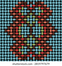 This seamless woven pattern is inspired by traditional Arab and Islamic geometric aesthetics, combining interlaced textile‑like bands in turquoise, brown, red and green tones. The structured grid and symmetrical central motif echo Middle Eastern craft traditions, where woven textures and geometric balance play a key role in decorative arts. The design includes an editable background placed on a separate layer, allowing full customization, recoloring or removal for creative projects. This versatile pattern is ideal for Islamic‑style décor, Arab craft materials, Middle Eastern packaging, textile prints, branding, digital artwork and cultural design themes. Its rich color palette and authentic geometric rhythm make it a strong asset for designers working with Arab, Islamic and Near Eastern visual traditions.