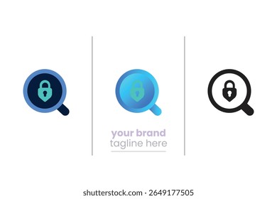 This secure search icon represents data privacy with a magnifying glass and padlock symbol. Ideal for cyber security, encrypted browsing, VPN tools, antivirus software, or protected user data UI UX.