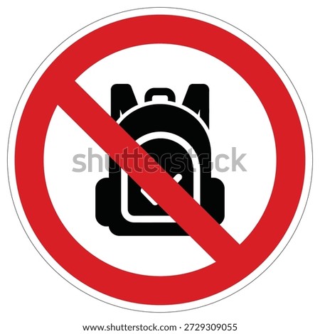 This security warning symbol signifies that carrying backpacks is forbidden. Common in museums, schools, or event venues.