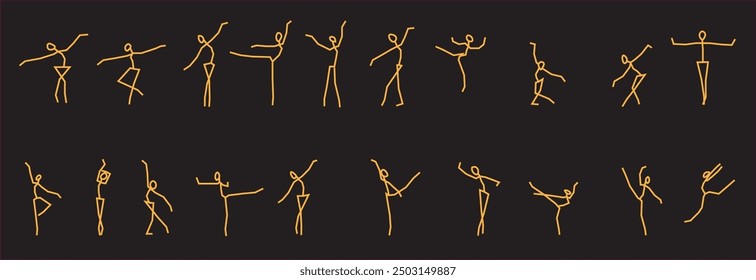 This series showcases orange neon line drawings of ballet dancers depicted as matchstick figures in a range of poised and flowing poses. The bright neon lines add energy and vibrancy, 