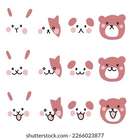 This is a set of 12 mainline-free color illustrations of icon-style animal faces. 