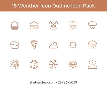 Este conjunto de 15 iconos de contorno captura temas de iconos de Clima, perfectos para aplicaciones tecnológicas y empresariales.