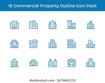 Este conjunto de 15 iconos de contorno captura temas de propiedad comercial, perfecto para aplicaciones tecnológicas y empresariales.