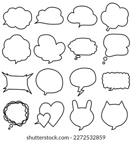 This is a set of 16 loose hand-drawn style balloons. They are line drawings with transparent backgrounds.