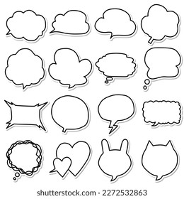 This is a set of 16 loose handwritten style callouts. Simple black-and-white speech balloons have been processed in the style of stickers. 