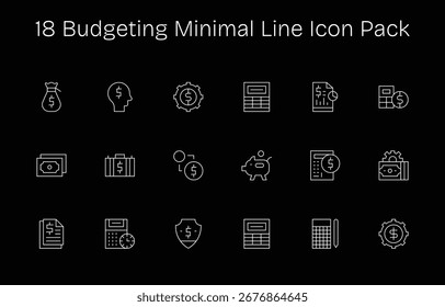 Este conjunto de 18 iconos de Minimal Line captura temas de presupuesto, perfectos para aplicaciones tecnológicas y empresariales.