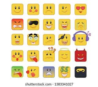 This is a set of 25 emoticon ready for commercial purposes. Each one of them can be used separately. You can upscale any design and adapt it for any resolution.