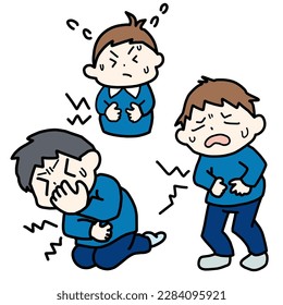 Dies ist eine Reihe von 3 Illustrationen von einer Person mit Magenschmerzen. Ich zeichnete dieses Bild von Lebensmittelvergiftung.
