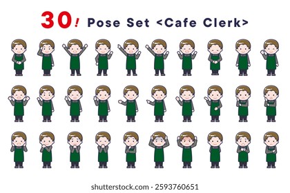 This is a set of 30 posed illustrations of the “Cafe Clerk”.