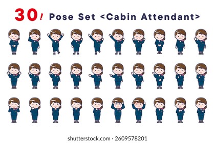 This is a set of 30 posed illustrations of the “Cabin Attendant”.