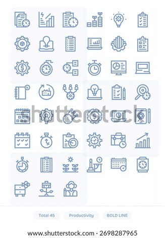 This set of 45 Bold Line icons captures Productivity themes, perfect for tech and business applications.
