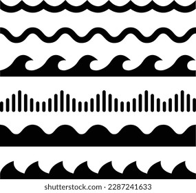 This set of 5 Seamless Sea Wave Patterns in Black Silhouettes is a versatile and elegant design asset that can enhance any graphic design project.