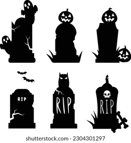 This set of 6 tombstone clipart vector silhouettes is perfect for Halloween design projects. Each tombstone is designed in a sleek and modern style, with clean lines and bold shapes.