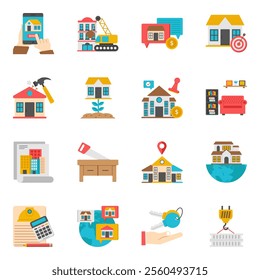 This set is about a dream house, isolated on a cool white background. Estate flat icons set is one of the best vector set we have designed for our valuable customers. By downloading this, you will get