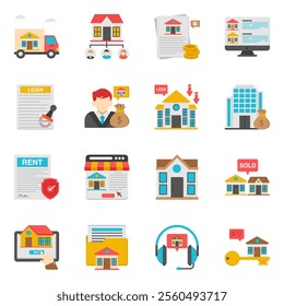 This set is about a dream house, isolated on a cool white background. Estate flat icons set is one of the best vector set we have designed for our valuable customers. By downloading this, you will get