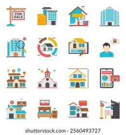 This set is about a dream house, isolated on a cool white background. Estate flat icons set is one of the best vector set we have designed for our valuable customers. By downloading this, you will get