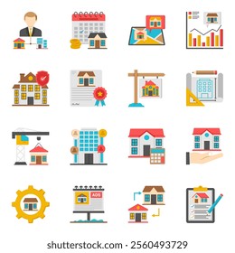 This set is about a dream house, isolated on a cool white background. Estate flat icons set is one of the best vector set we have designed for our valuable customers. By downloading this, you will get