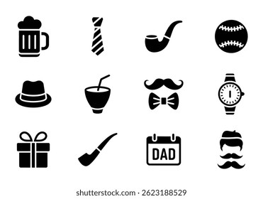 This set of black and white Father's Day themed icons Set for Design Projects.