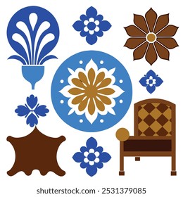  This set of brown and blue seamless floral patterns offers intricate designs perfect for luxury interior decor, fabric prints, and wallpaper. Ideal for elegant and modern design projects.