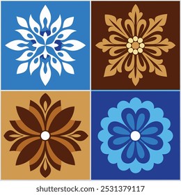  This set of brown and blue seamless floral patterns offers intricate designs perfect for luxury interior decor, fabric prints, and wallpaper. Ideal for elegant and modern design projects.