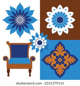  This set of brown and blue seamless floral patterns offers intricate designs perfect for luxury interior decor, fabric prints, and wallpaper. Ideal for elegant and modern design projects.