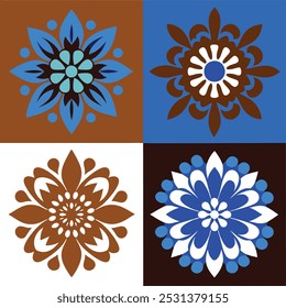  This set of brown and blue seamless floral patterns offers intricate designs perfect for luxury interior decor, fabric prints, and wallpaper. Ideal for elegant and modern design projects.