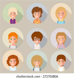 This is a set of cartoon characters girls. In the flat style. For avatars. eps8. Party of two.