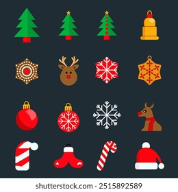 This is a set of Christmas event icons. The icons are in the shape of bells, presents, a Santa hat, a Christmas tree. sstkChristmas.