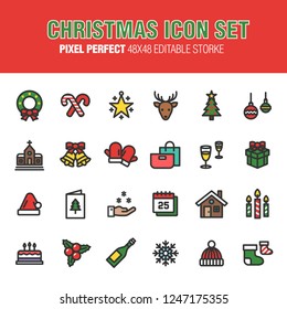 This is a set of Christmas icons. Editable stroke. 48×48 Pixel Perfect.