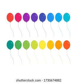 This is a set of colored balloons isolated on white background. Vector cartoon illustration. It could be used for postcards, banners, flyers, postcards, holiday decorations.