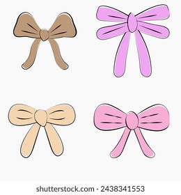 This is a set of colored bows. This may be used as a hair, flower ribbon, for gift boxes and in different banners.
