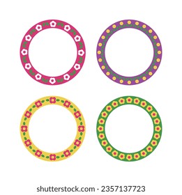 This is a set of colorful border frame illustrations made by surrounding a flower shape in a circle.