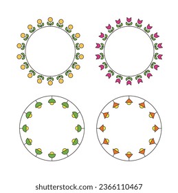 This is a set of colorful border frame illustrations made by surrounding a flower, light shape in a circle.