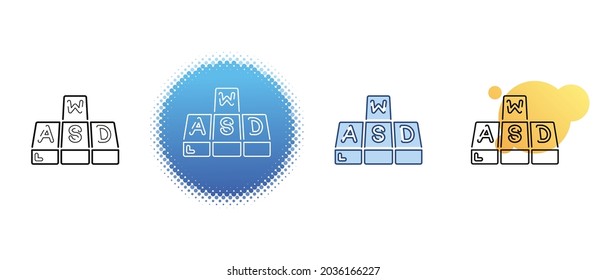Dies ist ein Satz von Kontur- und Farbsymbolen für WASD-Tastaturtasten