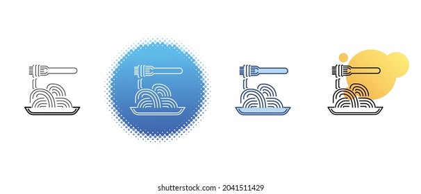 This is a set of contour and color icons of a plate of spaghetti with a fork