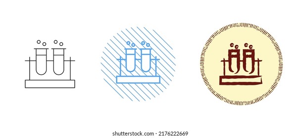 Este es un conjunto de iconos de contorno y color de los tubos de ensayo con solución