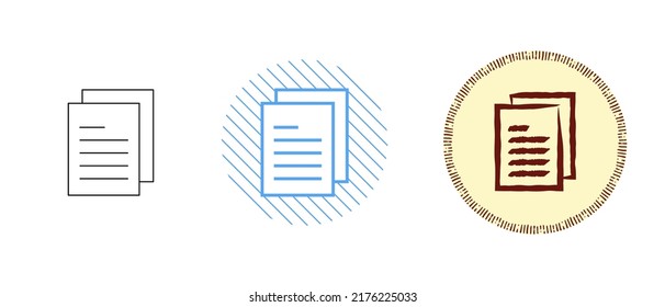 Este es un conjunto de iconos de color y contorno copias de documentos