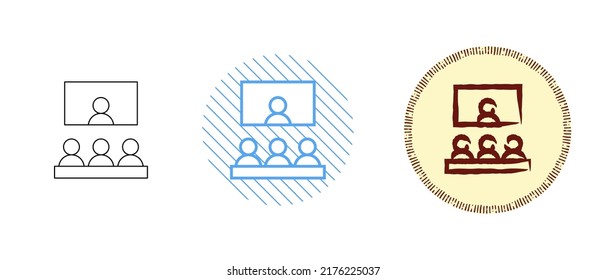 Este es un conjunto de iconos de videoconferencia en color y contorno