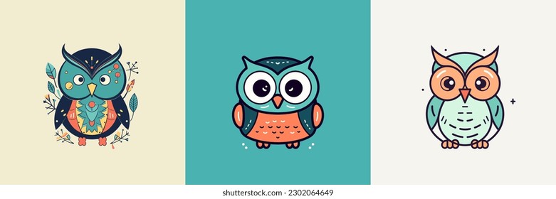 With this set of cute owl cartoon illustrations, you'll have everything you need to create a charming and captivating design