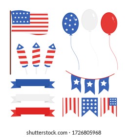 This is set design elements for USA Independence Day Fourth of July. Vector objects.